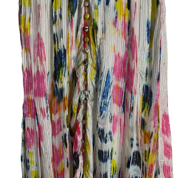 Hemant & Nandita Jorah Multicolor Tie Dye Print V-Neck Puff Sleeve Midi Dress XS - Picture 11 of 16